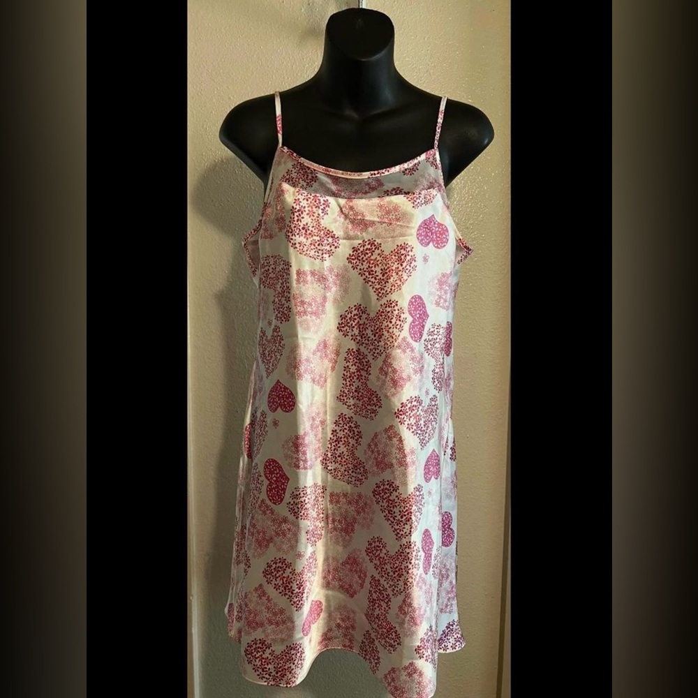 Pink Heart Print Chemise with Mesh Detail